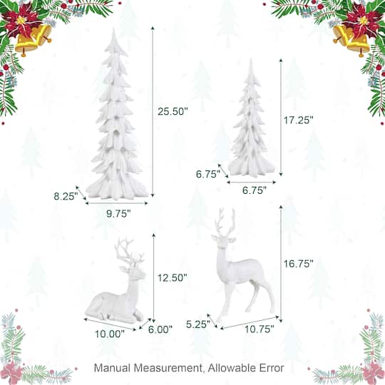 Glitzhome® White Reindeer with Tree Christmas Table Décor Set